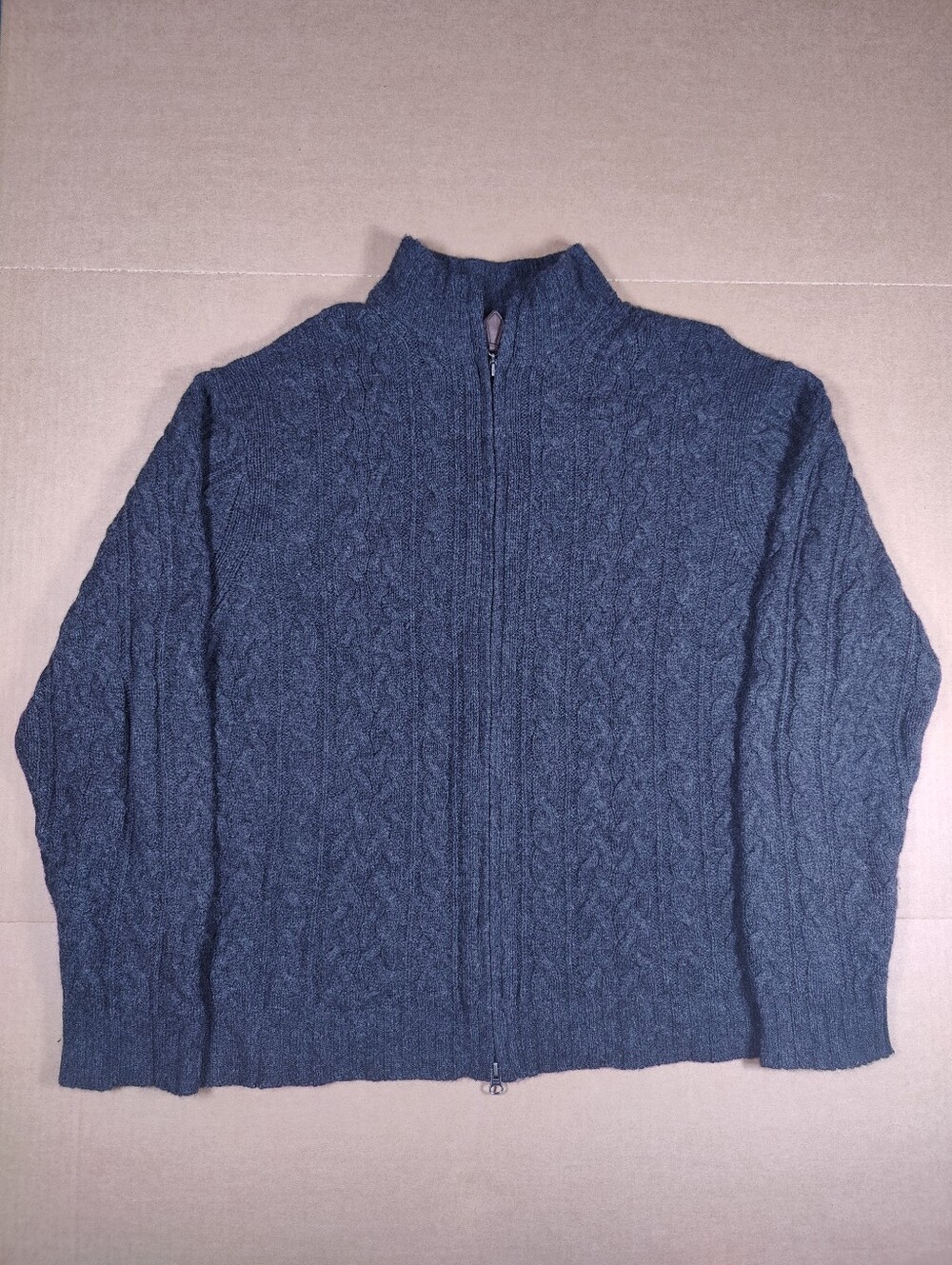 Tasso Elba Men 100% Cashmere Gray Cable Knit Full Zip Relaxed Sweater Size M